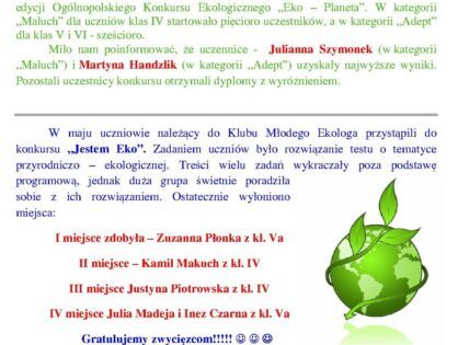 XIII edycji Ogólnopolskiego Konkursu Ekologicznego „Eko – Planeta”